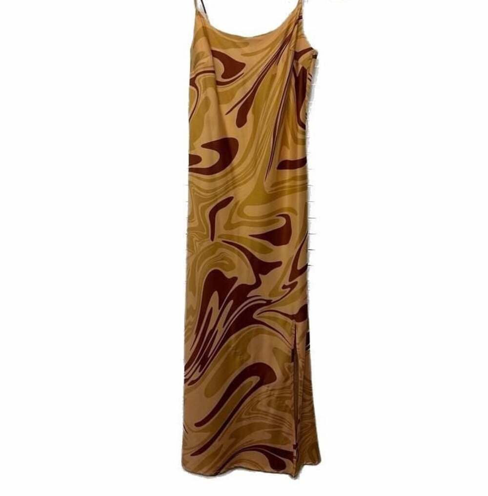 ASOS DESIGN Marble Print Satin Slip Midi Dress with Strappy Back